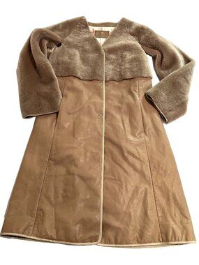 DROMe Leather and Shearling Longline Coat in Tan